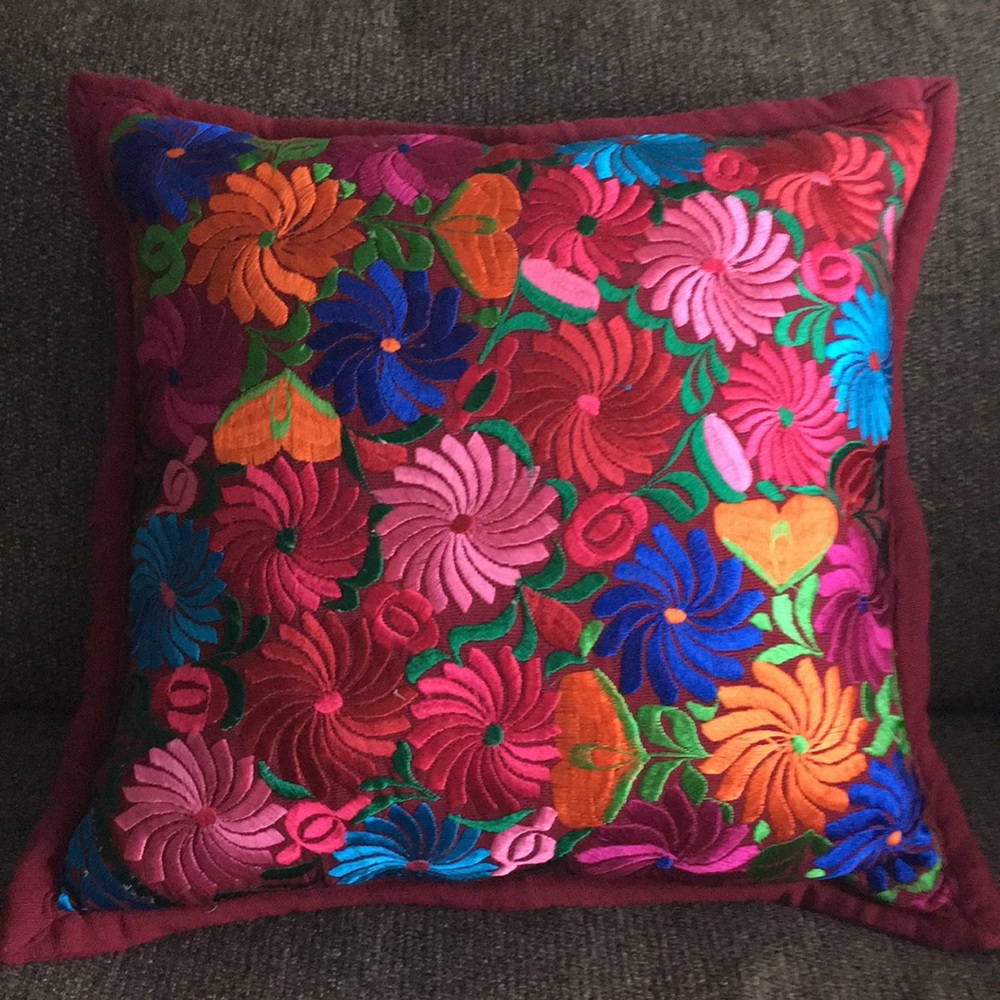 Hand embroidered boho chic throw pillow